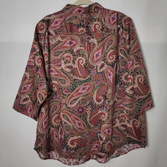 Chaps by Ralph Lauren Womens Multicolor Paisley 3/4 Sleeves Button Up Top 2X - Picture 5 of 8